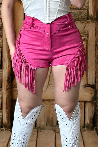 Vintage Suede Fringe Studded Shorts