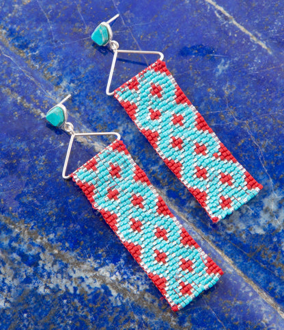 Turquoise Woven Seed Bead Earrings