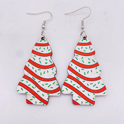 Christmas Tree Print Wooden Earrings