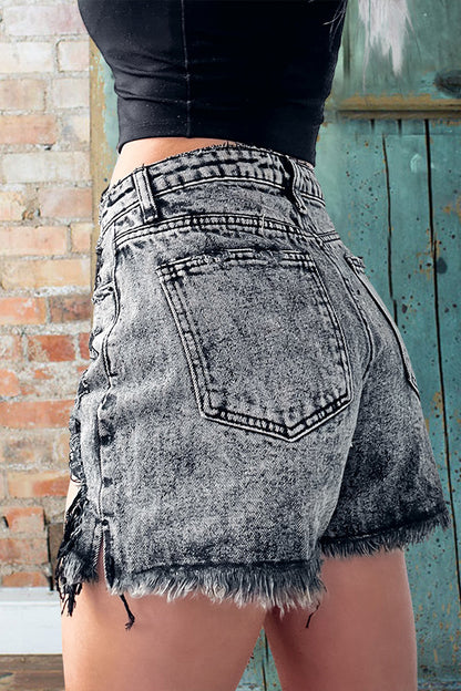 Retro Distressed Crossover Button Shorts