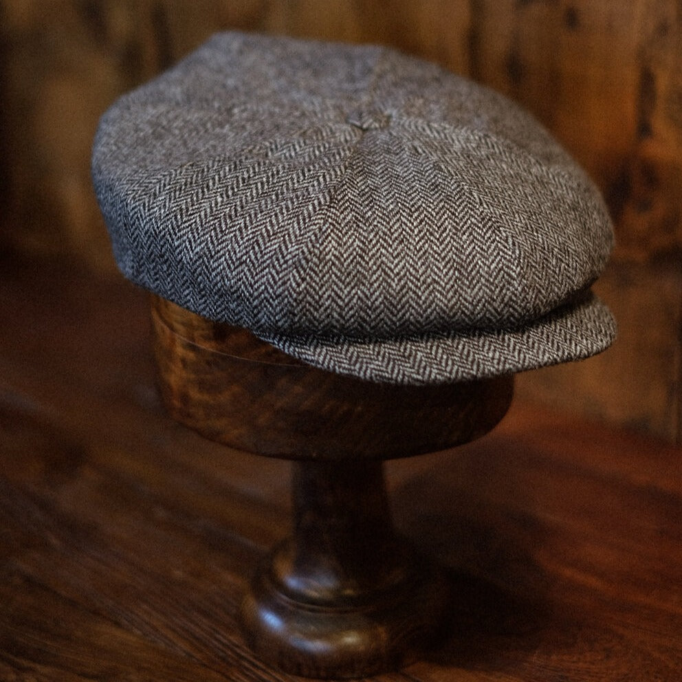 Eight Piece Classic Gray Herringbone Wool Newsboy Hat