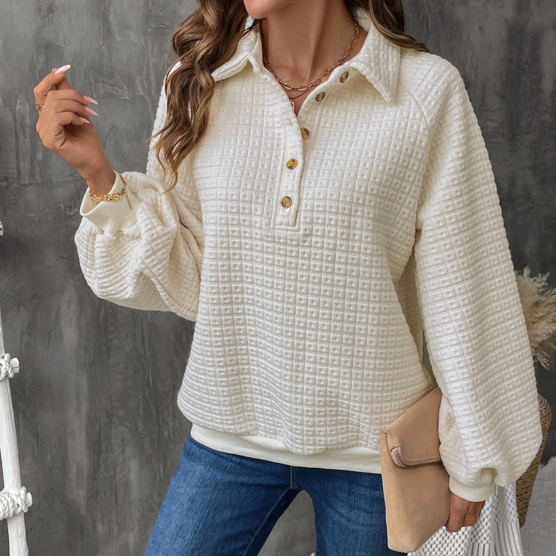 Elena Waffle-Knit Button Pullover