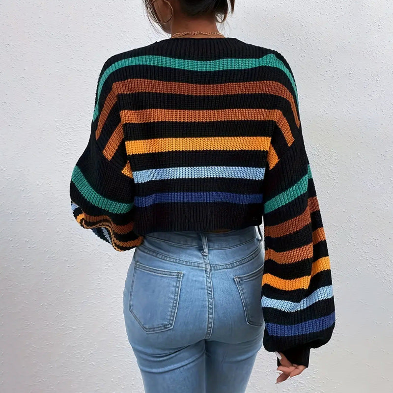 Amelia Striped Knit Cropped Sweater