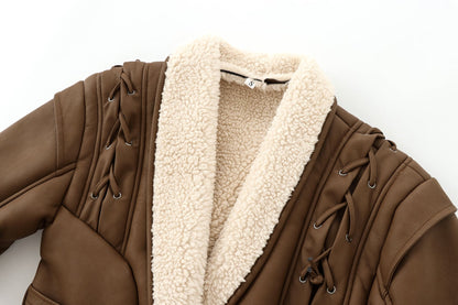 Isabella Luxe Shearling-Trimmed Leather Wrap Coat