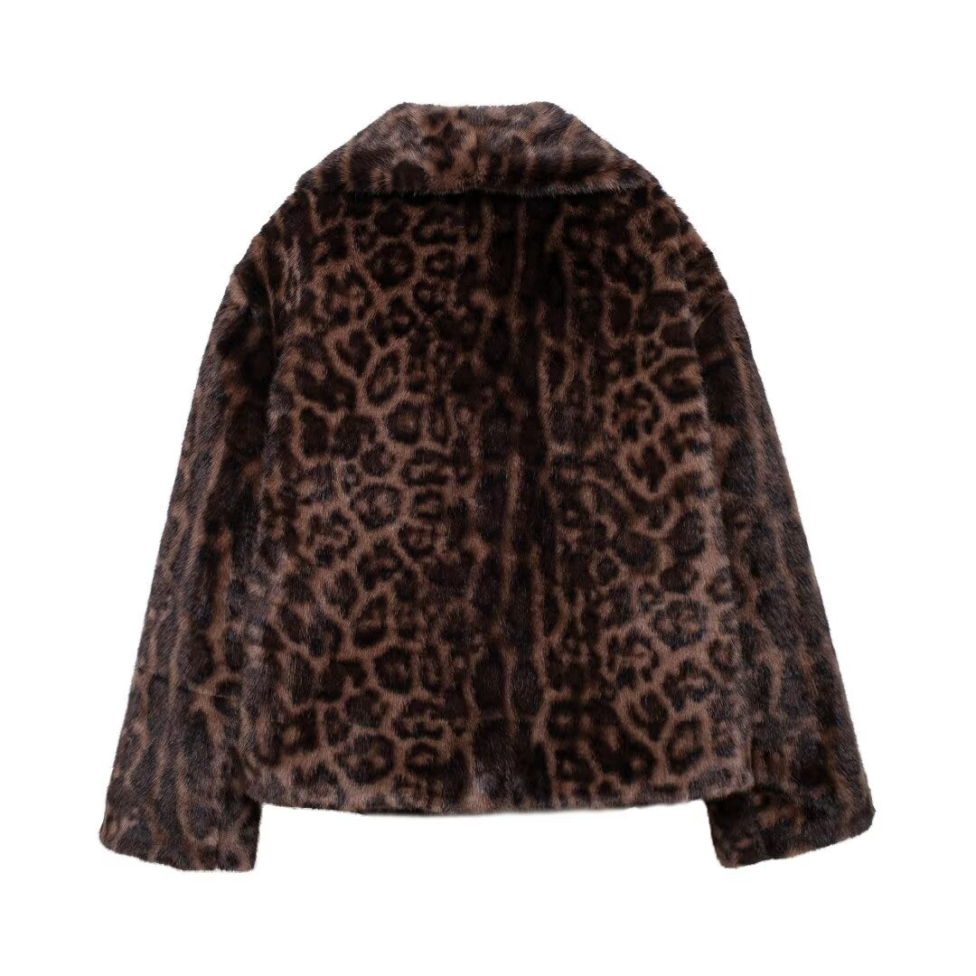 Leona Leopard Print Faux Fur Jacket