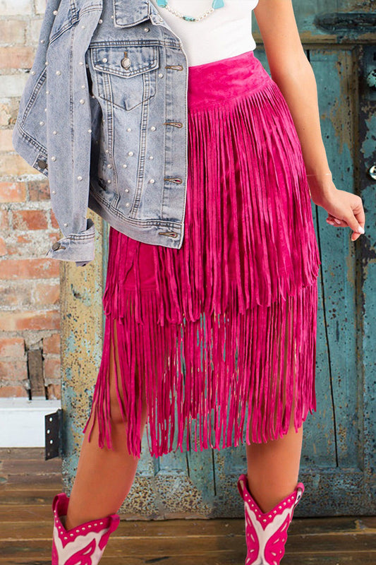 Vintage Layered Fringed Suede Skirt