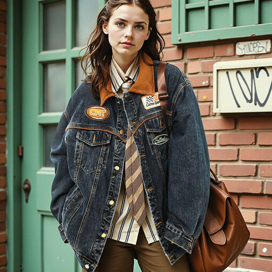 New American Retro All-match Denim Jacket For Autumn And Winter, Men And Women Motorcycle Trend Brand Lapel Jacket Loose