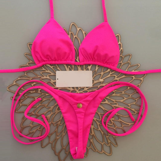 Solid color sexy strap bikini