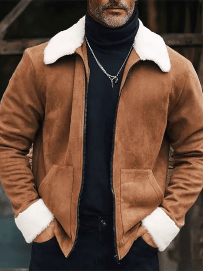 Men's Retro Suede Pocket Polar Fleece Lapel Outdoor Casual Jacket