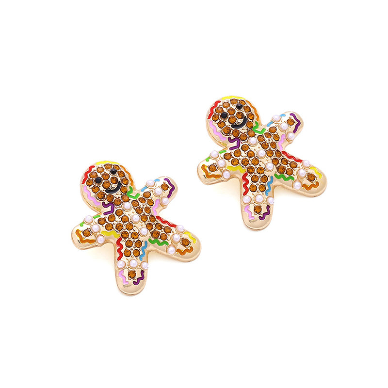 Cute Colored Alloy Christmas Gingerbread Man Earrings