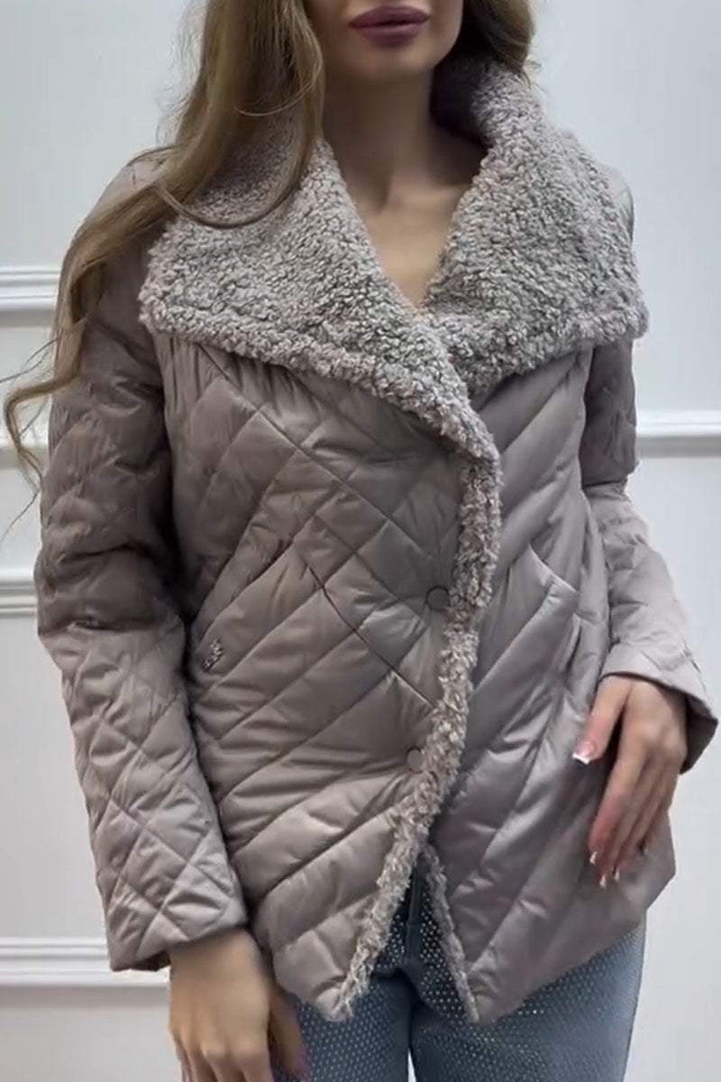 Women's Casual Solid Color Plush Button Jacket