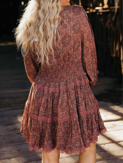 Women‘s V-neck Boho Style Print Dress