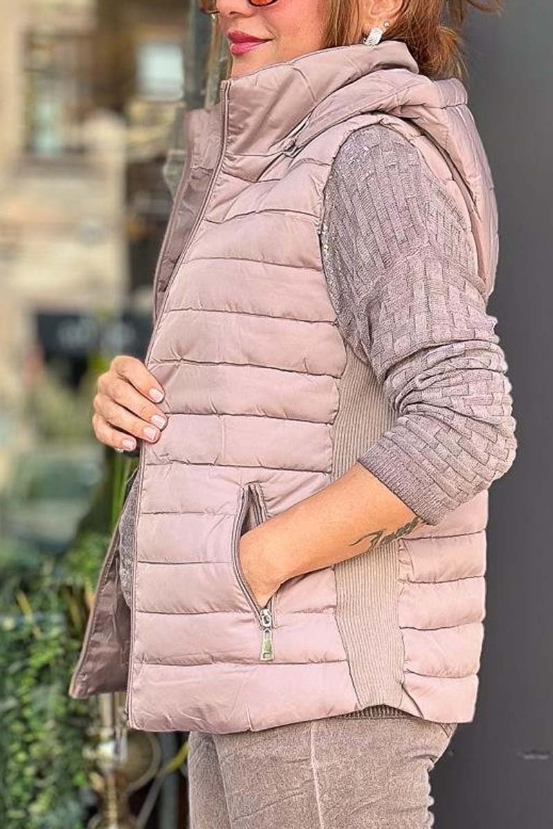 Women's casual patchwork knitted hooded sleeveless jacket