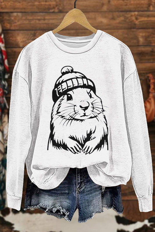 Cozy Groundhog Day Print Sweatshirt