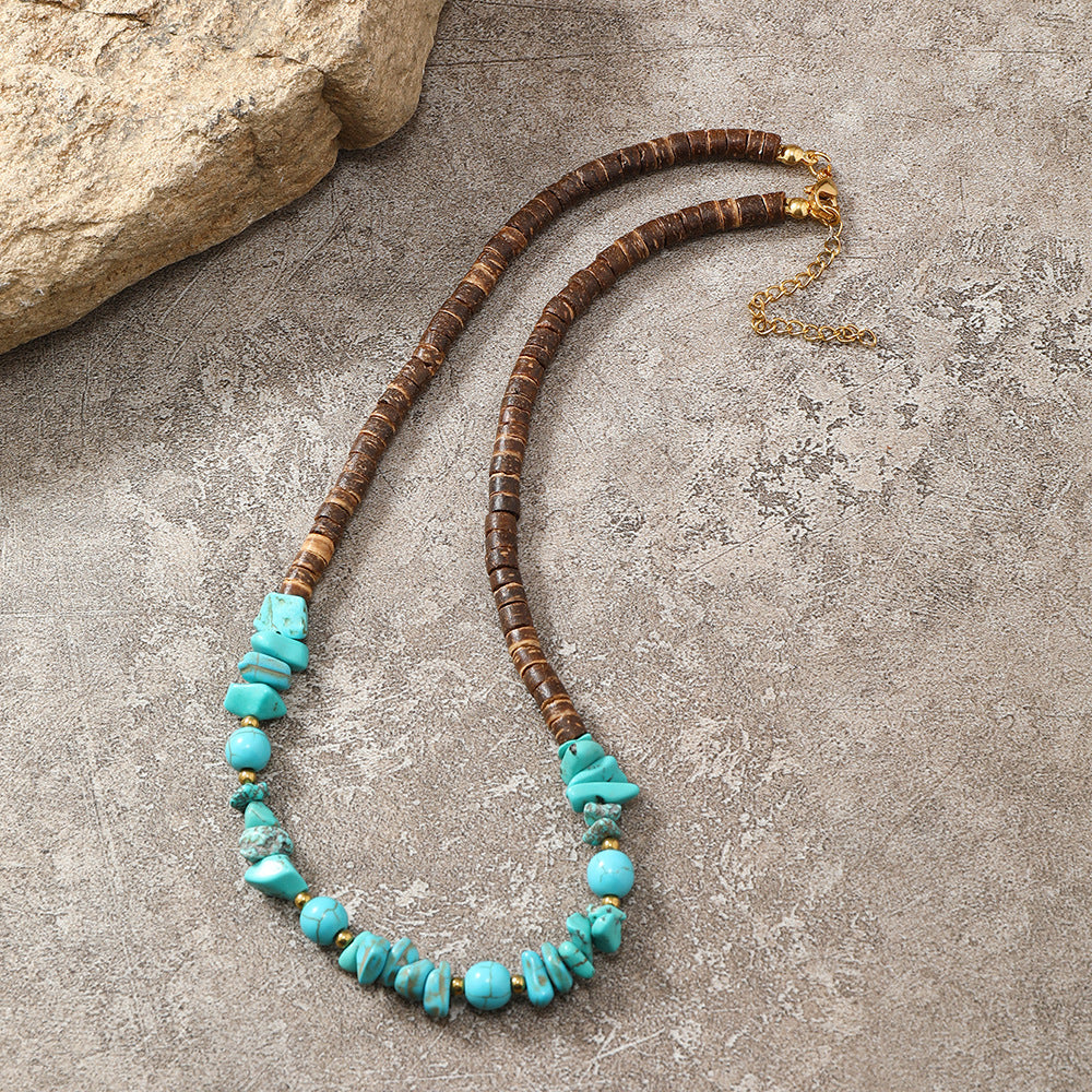 Women's Bohemian Coconut Shell Natural Stone String Necklace