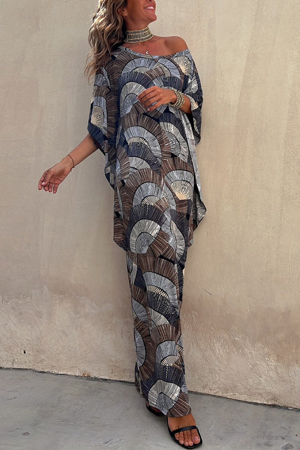 Easy To Relax Geometric Marble Print Loose Drape Maxi Dress