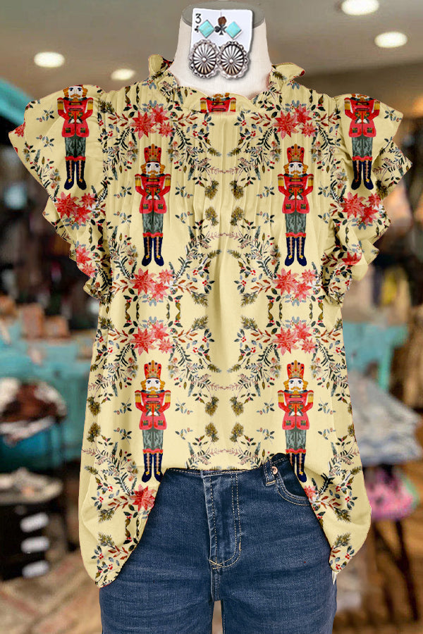 Nutcracker Contrast Print Top