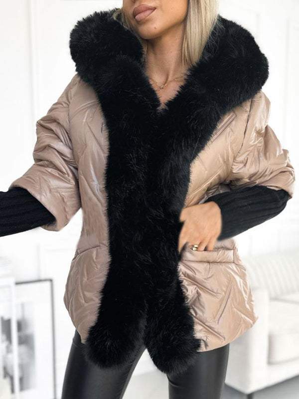 Women's Hooded Fur Patchwork Casual Cotton Coat