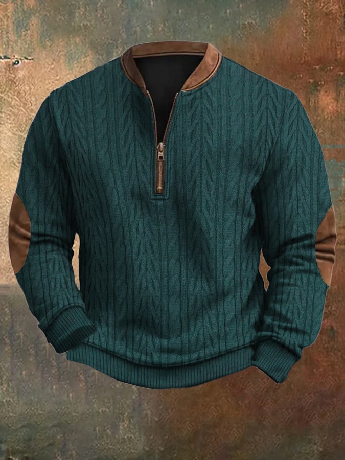 Men's Vintage Knit Print Zip-Up Sweatshirt