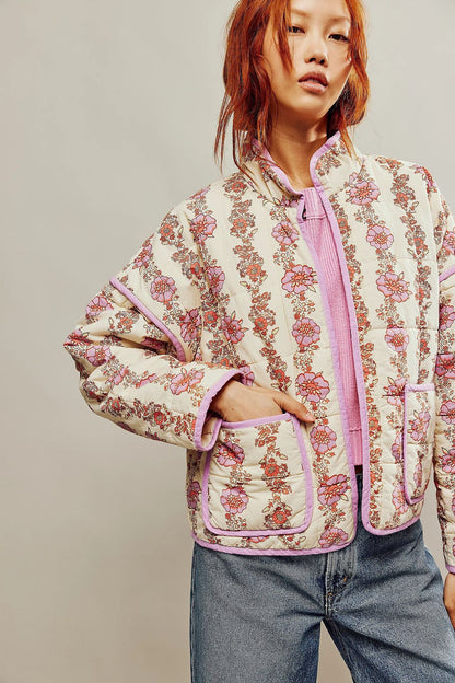 Ladies Quilted Cotton Printed Contrast Color Cotton Jacket