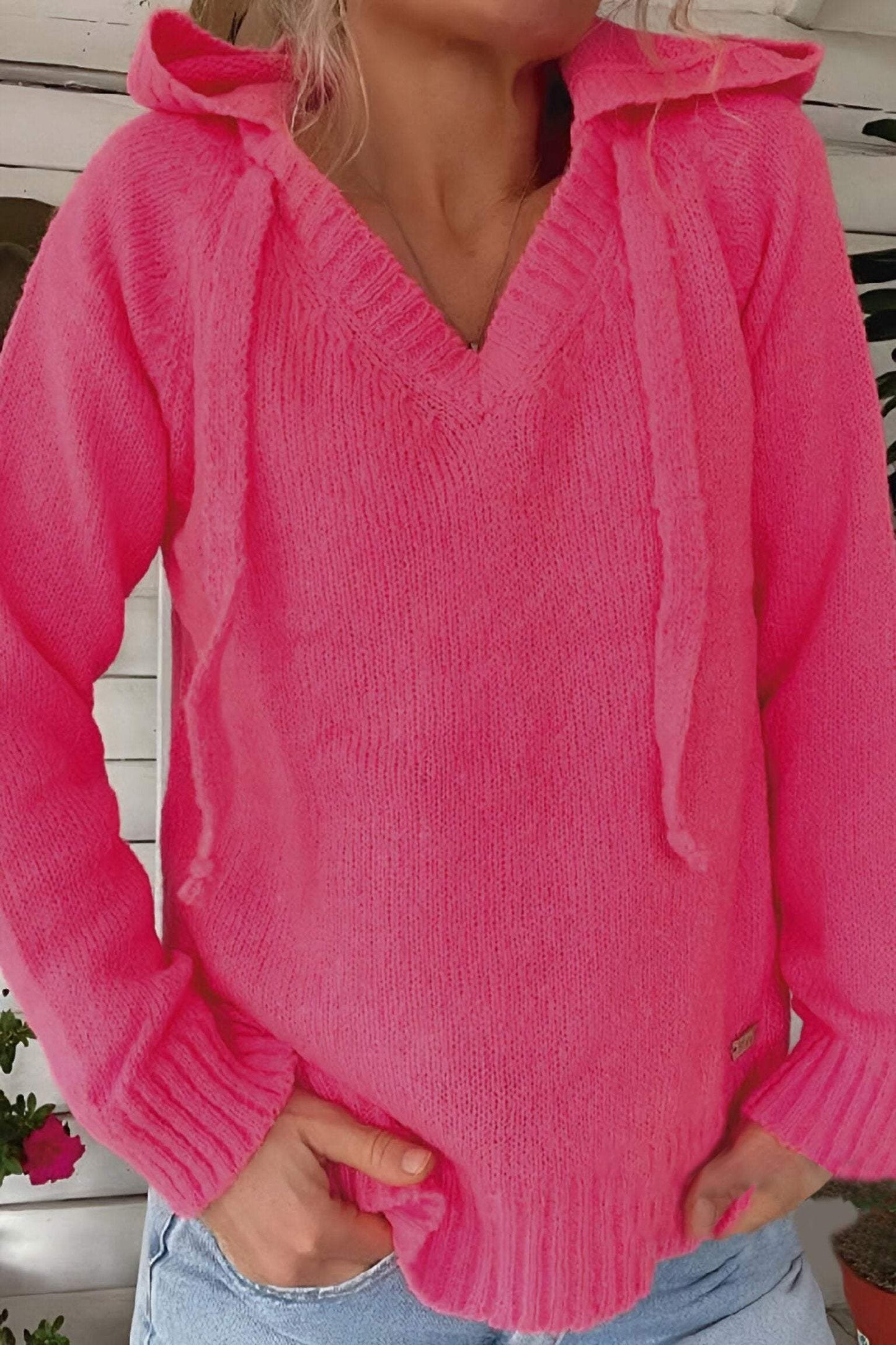 Women's Casual Solid Color Hooded Knitted Sweater