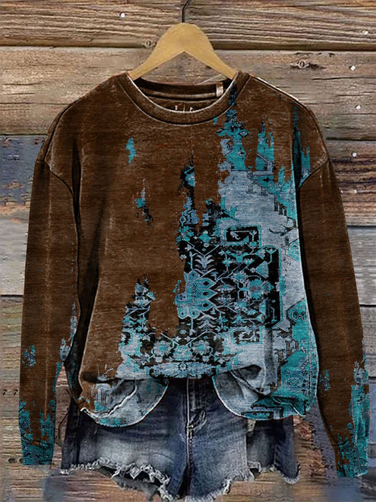 Western Style Print Casual  Sweatshirt