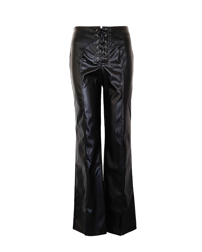 PU Straight Strap Casual Leather Pants