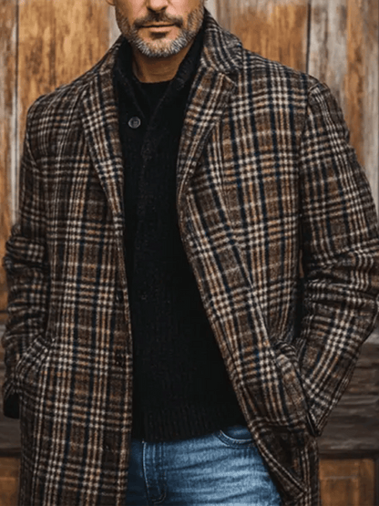 Men's Retro Outdoor Plaid Woolen Coats