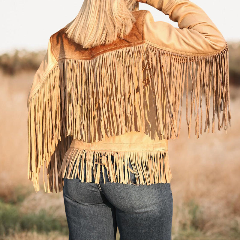 Cow Print Fringed Jacket