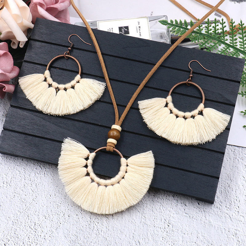 Women's Bohemian Tassel Earrings And Necklace Suit