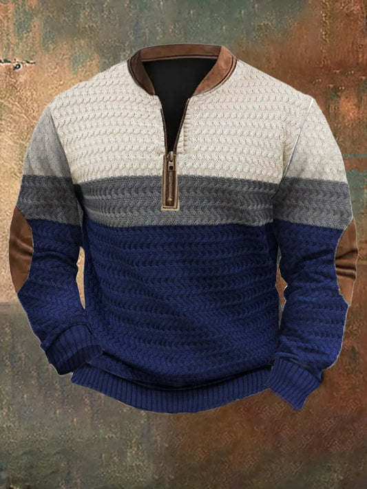 Men's Retro Casual Contrast Knitted Printed Sweatshirt