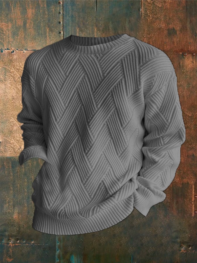 Men'S Plaid Print Round Neck Casual Sweatshirt