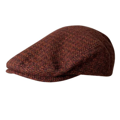 THE PEAKED Marl Flat Hat Wine-Harris Tweed