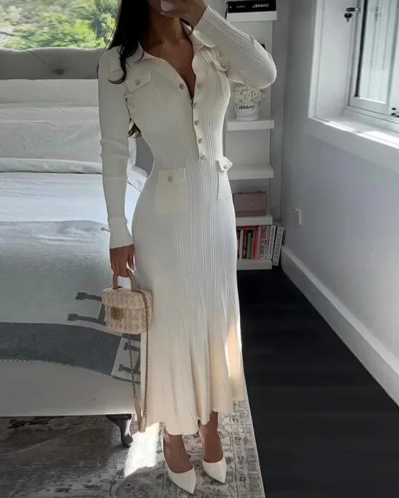 Elegant Knit Long-Sleeved Dress