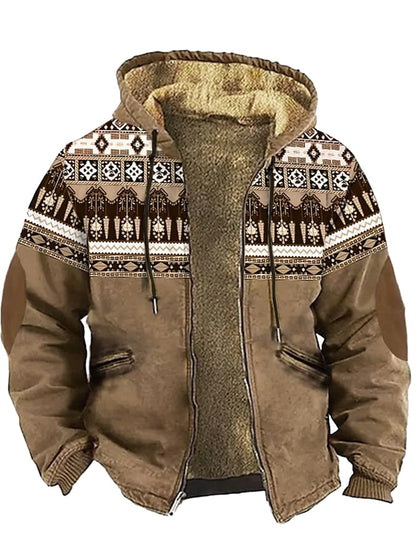 Men'S Retro Western Print Cotton Zipper Outerwear