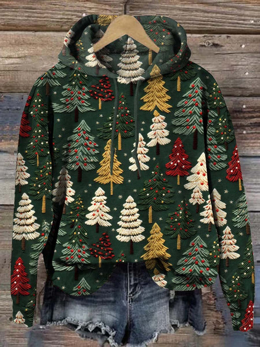 Color Christmas Tree Vintage Casual Hoodie Sweatshirt