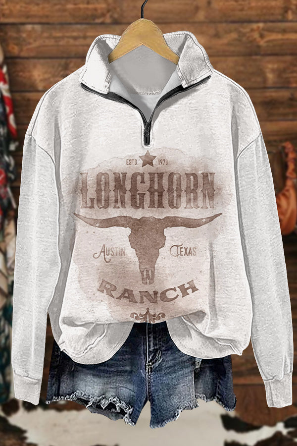 Cozy Western Cowboys Longhorn Print Sweatshirt