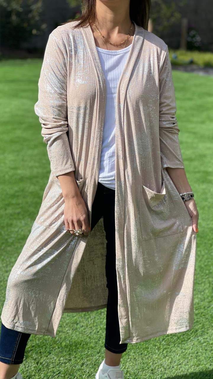 Women's Casual Hot Silver Long Sleeve Pocket Cardigan