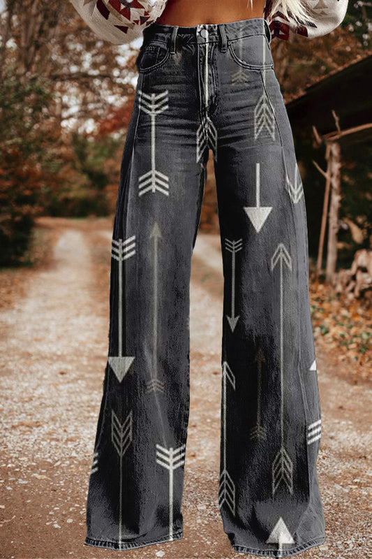 Vintage Western Aztec Arrow Print Wide Leg Pants