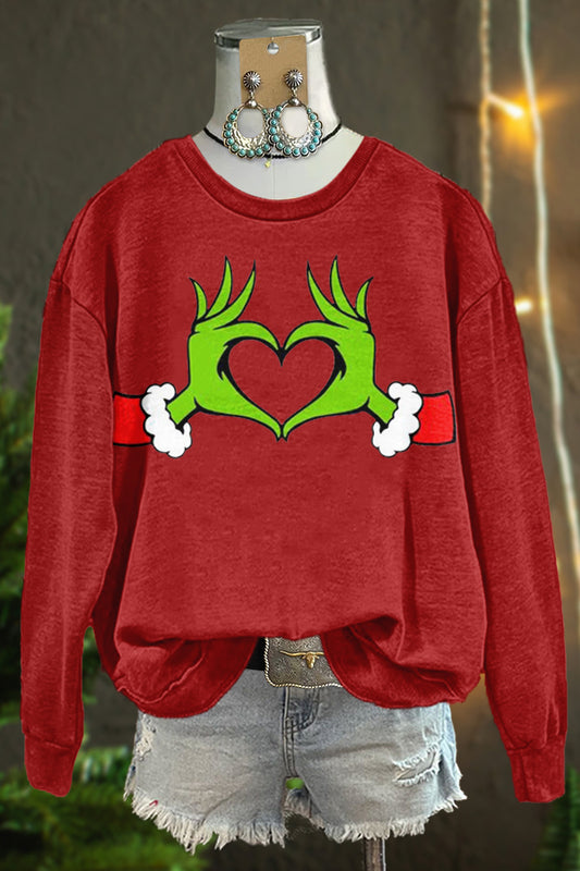 Classic Christmas Grinch Print Sweatshirt