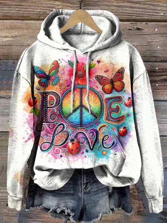 Hippie Peace Sign Love and Peace Casual Hoodie Sweatshirt