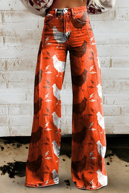 Women's Vintage Print Casual Wide Leg Pants