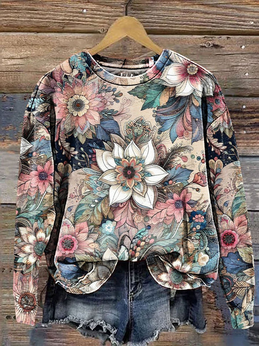 Floral Art Print Casual Sweatshirt