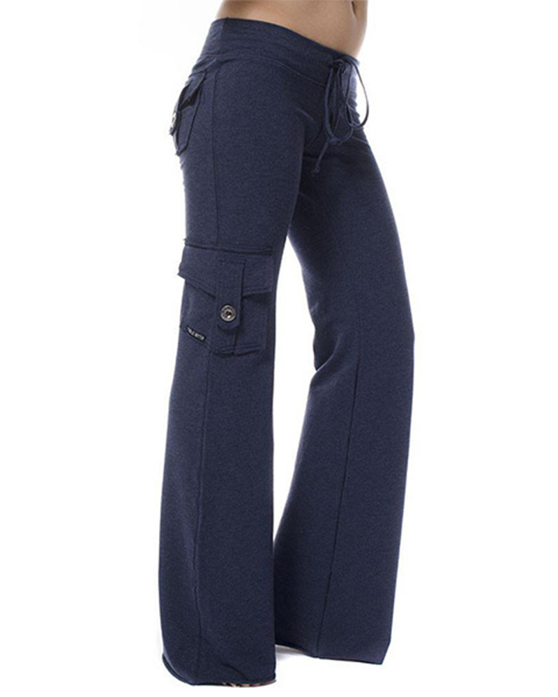 Resilient Waist Buttons Pocket Trousers