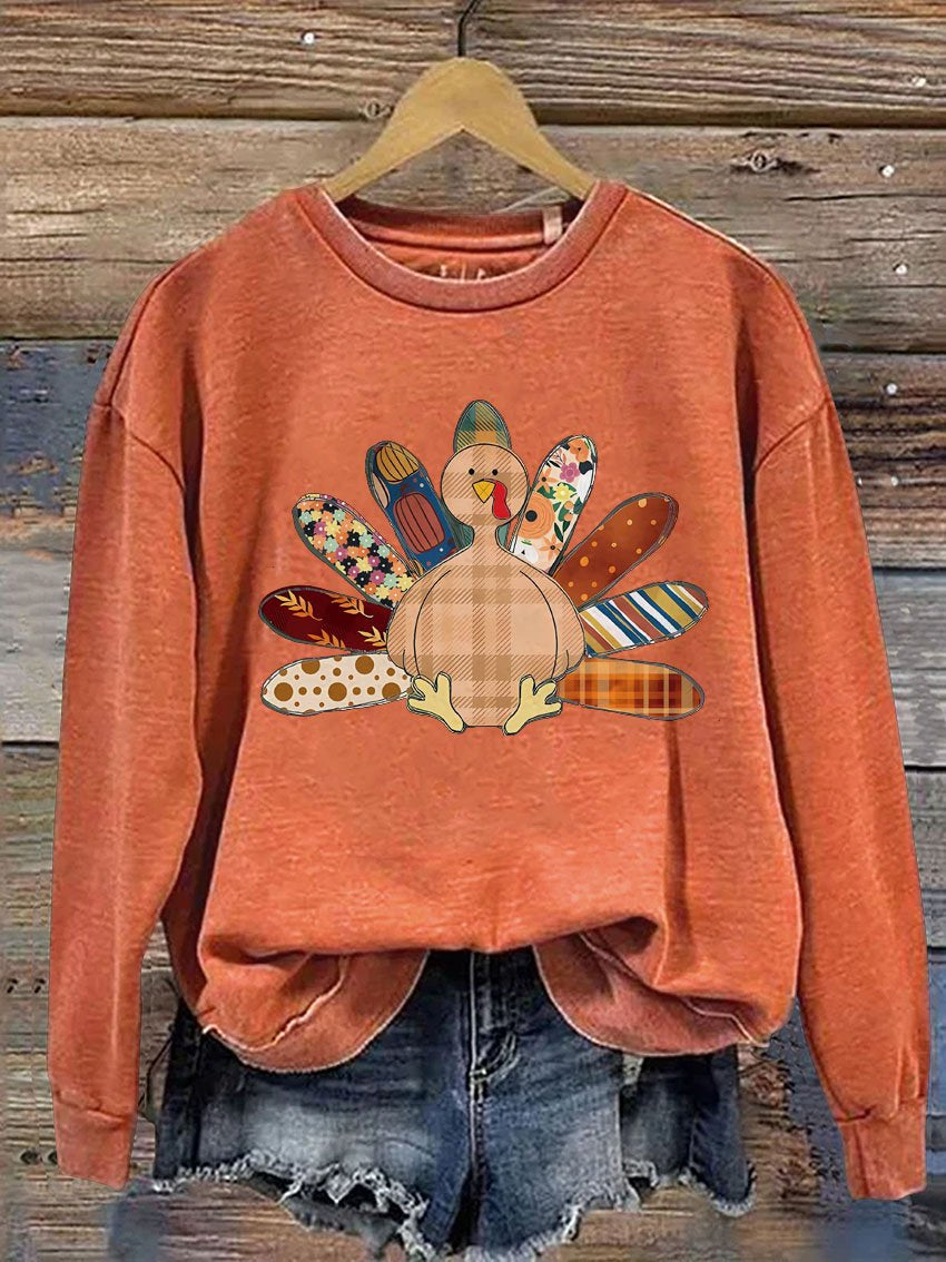 Patchwork Turkey Fall Casual  Sweatshirt