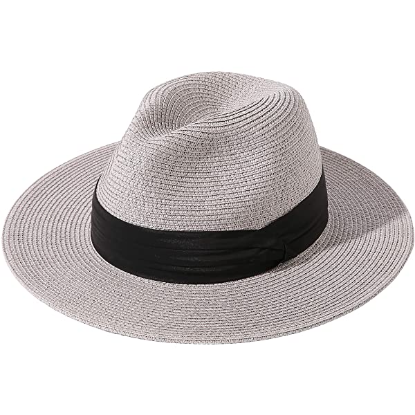 Wide Brim Straw Panama Roll up Hat Belt Buckle Fedora Beach Sun Hat