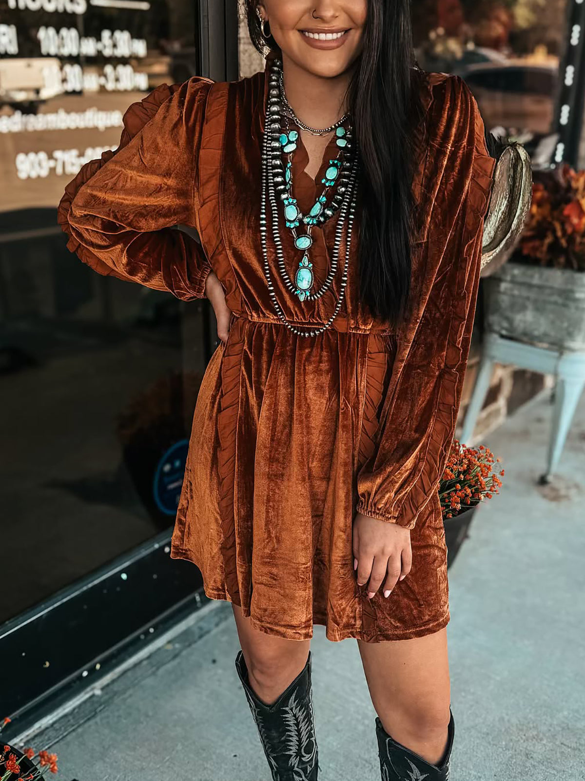 Elegant Orange Velvet Dress