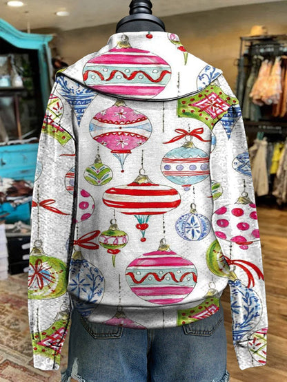 Retro Christmas Lanterns Art Print Cozy Plush Sweatshirt