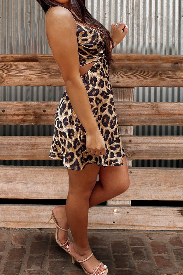 Vintage Leopard Print Cutout Dress