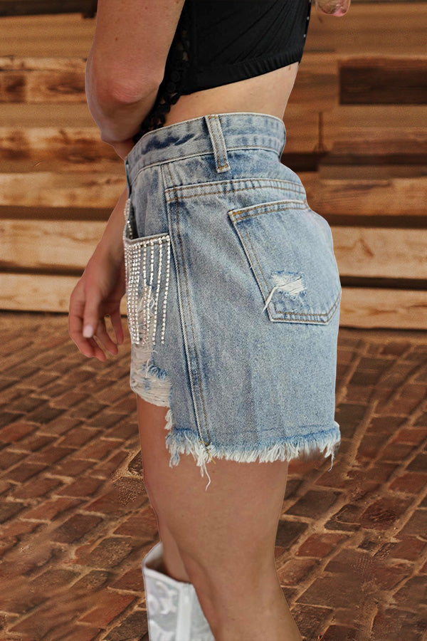 Vintage Distressed Rhinestone Fringe Shorts